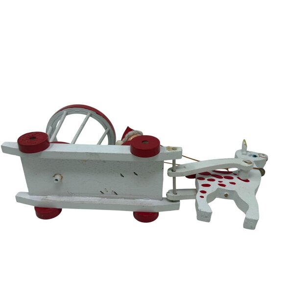 Vintage Wooden Santa Sleigh Reindeer Figurine Red White Holiday Christmas Kitsch - Picture 4 of 9